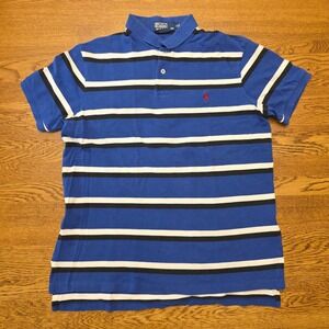 POLO RALPH LAUREN Vintage 90's Mens Blue/White Striped Classic Pony Polo Shirt L